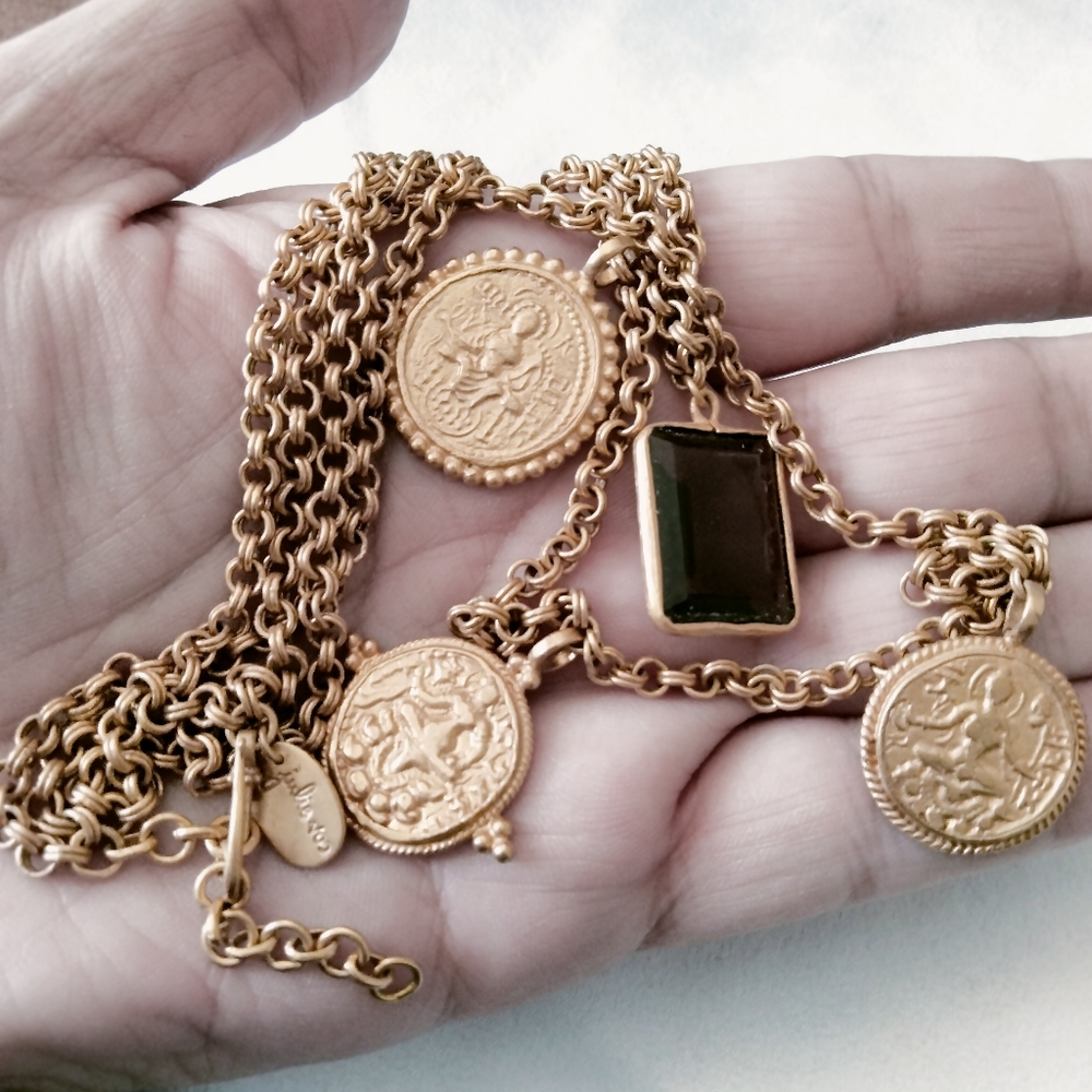 Julie Vos Dual Layered 24k Gold Plated Gold Medallion and Smokey Quartz Necklace - Picture 5 of 11